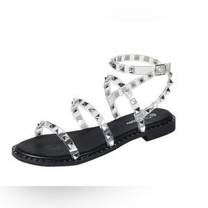 Women’s Gladiator Sandals - Flat, Strappy & Studded - Black/Clear - 8.5 - NWT
